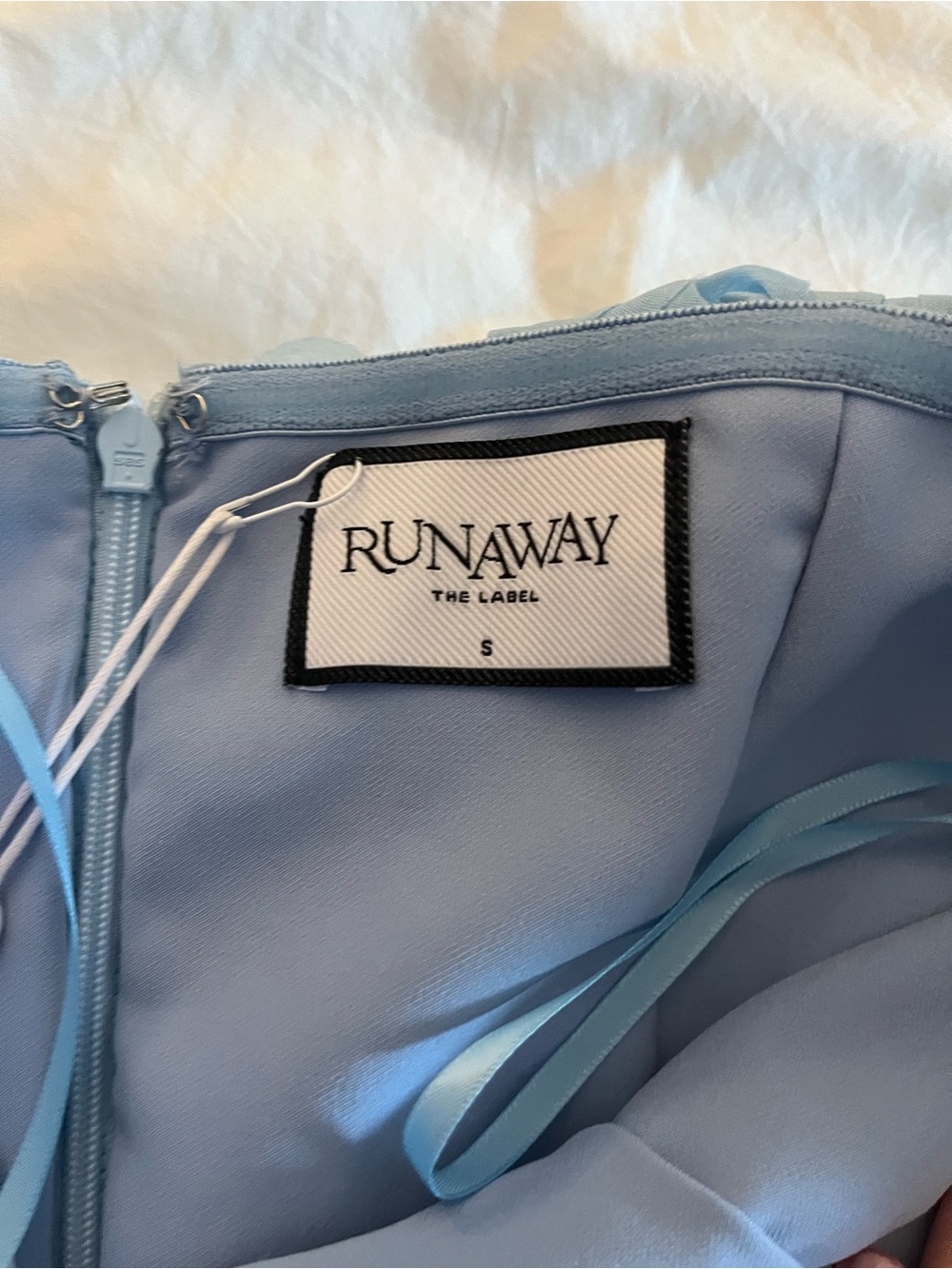 Strapless Light Blue Rosette Mini Dress - Picture 2 of 4